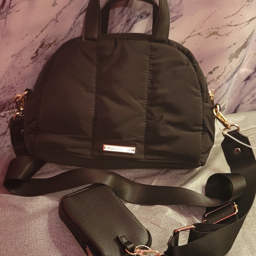 Madden Girl Black Quilted Dome Crossbody with Gold Accents - Picture 1 of 3